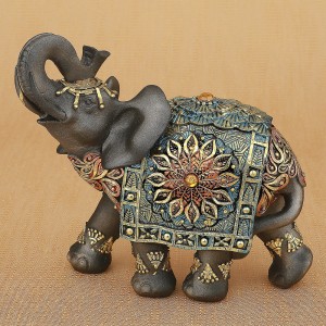 Bloomsbury Market Mustang Elephant with Colorful Headress and Blanket Figurine BLMT5716